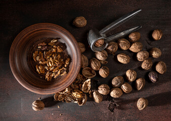 Walnuts and metal nutcracker