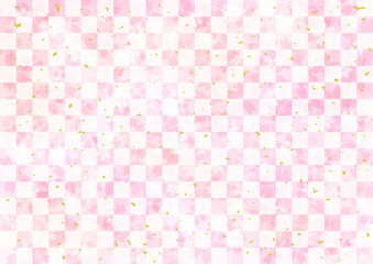 市松模様、和風な桜の背景、フレーム