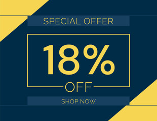 Sale special offer 18% off sign, 18 percent Discount sale minimal banner vector illustration