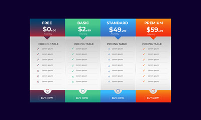 Pricing table list