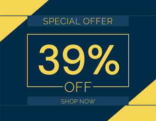 Sale special offer 39% off sign, 39 percent Discount sale minimal banner vector illustration