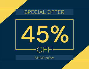 Sale special offer 45% off sign, 45 percent Discount sale minimal banner vector illustration