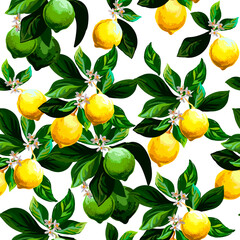 Lemon seamless vector pattern. Exotic background.