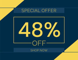 Sale special offer 48% off sign, 48 percent Discount sale minimal banner vector illustration
