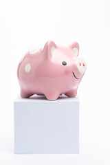 Savings concept. Piggy bank on white background