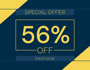 Sale special offer 56% off sign, 56 percent Discount sale minimal banner vector illustration