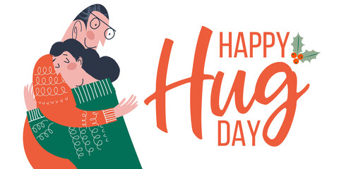 Happy hug day. Vector greeting card, illustration.