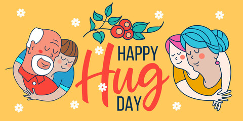 Happy hug day. Vector greeting card, illustration.