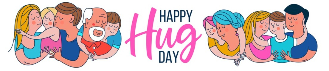 Happy hug day. Vector greeting card, illustration.