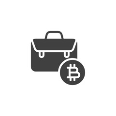 Briefcase with Bitcoin vector icon. filled flat sign for mobile concept and web design. Cryptocurrency money case glyph icon. Symbol, logo illustration. Vector graphics