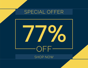 Sale special offer 77% off sign, 77 percent Discount sale minimal banner vector illustration