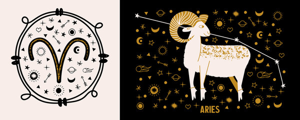 Aries zodiac sign. Horoscope and astrology. Vector illustration in a flat style. © Катерина Демяновская