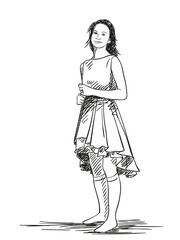 girl in beautiful dress vector sketch hand drawn illustration