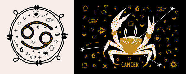 Cancer is a sign of the zodiac. Horoscope and astrology. Vector hand drawn illustration in a flat style.