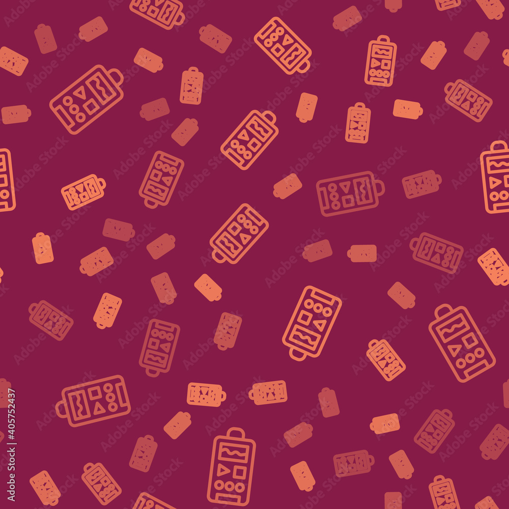 Poster brown line dictaphone icon isolated seamless pattern on red background. voice recorder. vector.