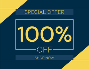 Sale special offer 100% off sign, 100 percent Discount sale minimal banner vector illustration