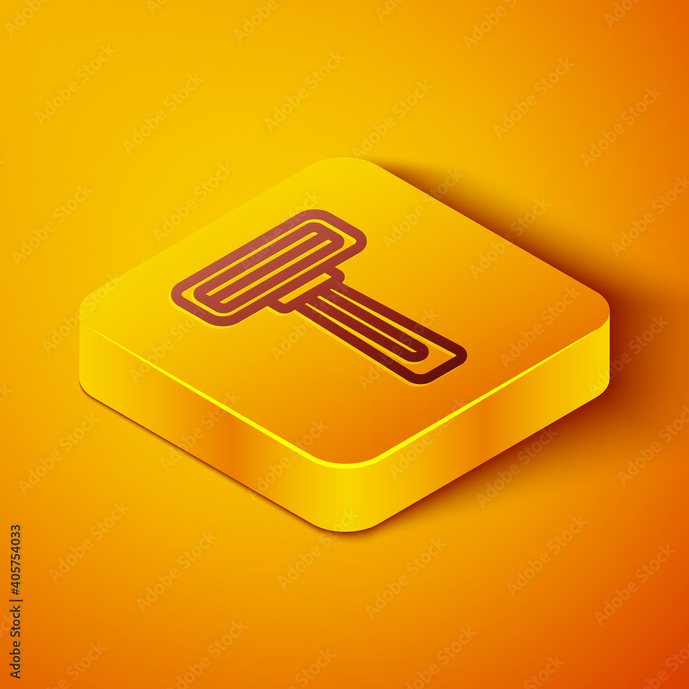 Poster isometric line shaving razor icon isolated on orange background. yellow square button. vector.