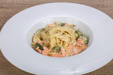 Italian Pasta with salmon and broccoli