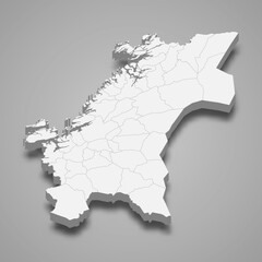 Fototapeta premium 3d isometric map of Trondelag is a county of Norway, vector illustration