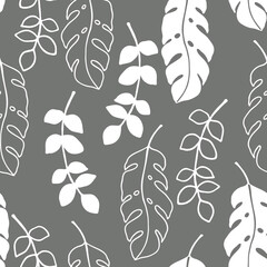 Seamless pattern with the image of tropical leaves, vector illustration, ornament for wallpaper and fabric, wrapping paper