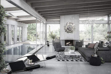 Luxury Residential Villa Interior Design - black and white 3d visualization