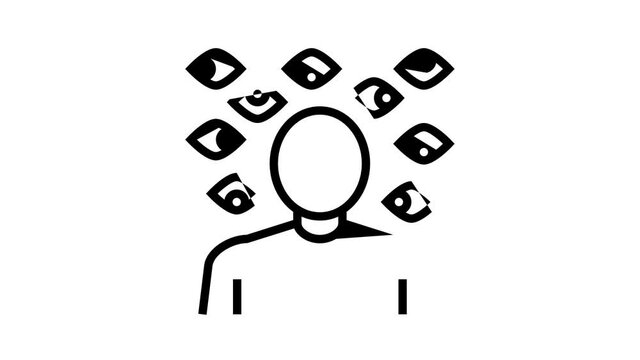 paranoia psychological problems animated black icon. paranoia psychological problems sign. isolated on white background