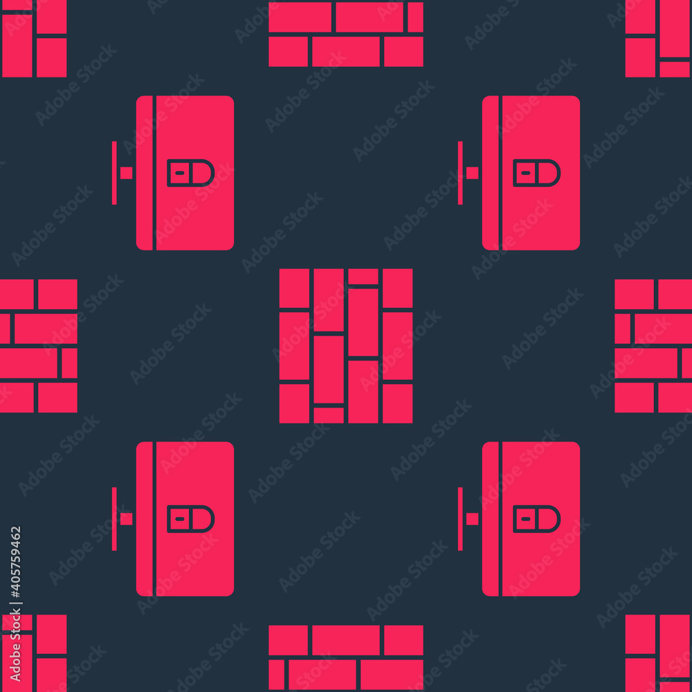 Poster set lock on computer monitor and bricks on seamless pattern. vector.