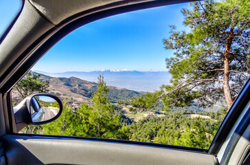 Look by the window of a car, Taurus mountains, Turkey .