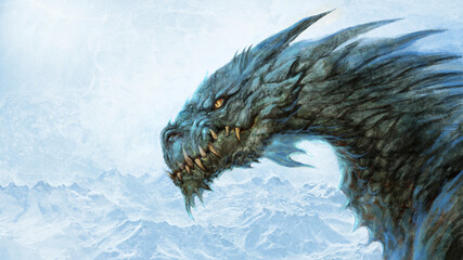 Fierce ice dragon - digital illustration