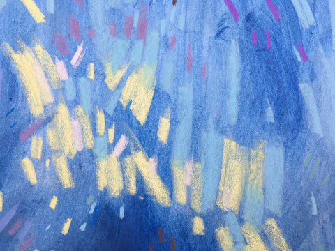 Artsy background with natural blue abstract chalk textures. Abstract contemporary art. Fragment of artwork. Modern art. Contemporary art. Horizontal colorful canvas. Hand drawn crayon drawing on paper
