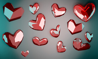 Many beautiful hearts to Valentine's Day, Mother's Day, Father's day. 3D illustration