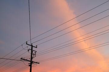 Power lines at sunset