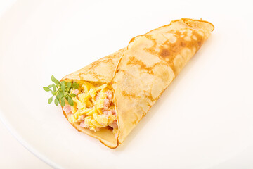 Pancake with cheese and ham