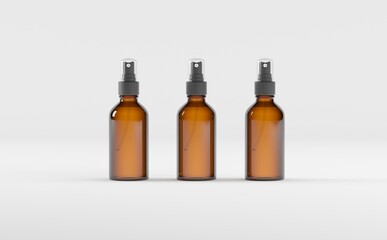 Amber Spray Bottle Mockup 3D Illustration - Three Bottles