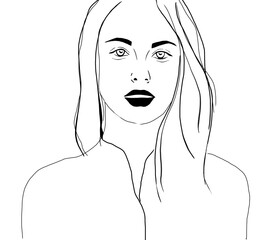 Illustration, line art, portrait of a beautiful girl.
