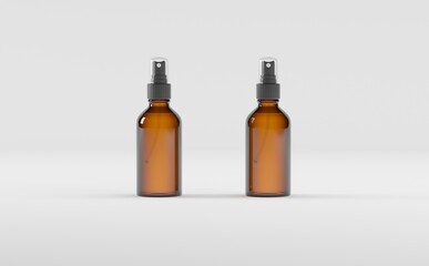 Amber Spray Bottle Mockup 3D Illustration-Two Bottles