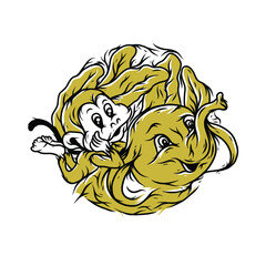Monkey and elephant illustration draeing