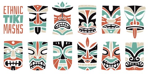 color hawaiian masks prints. Vector set © Vectorcreator