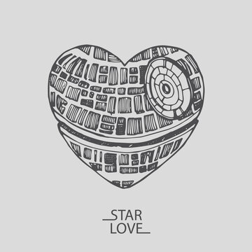 Sketch illustration of a love heart star wars Valentine's day