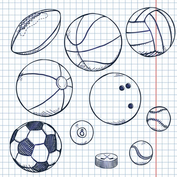 Vector Sketch Set of Sport Balls