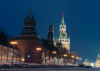 Kremlin towers on a winter evening