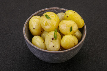 Young boiled potato in the bowl