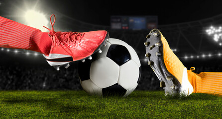 Soccer player making sliding tackle