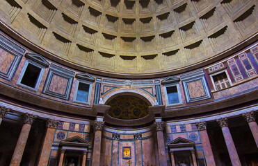 Interior of the Pantheon, former Roman Temple, now a church of St. Mary and the Martyrs (Chiesa...