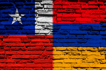 Flag of Chile and Armenia on brick wall