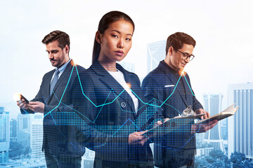 Group of business colleagues in suits as a part of multinational corporate team working on...