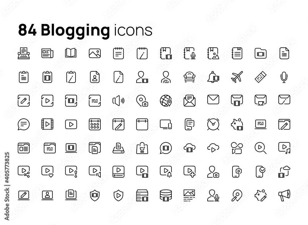 Fototapete blogging. high quality concepts of linear minimalistic flat vector icons set for web sites, interfac