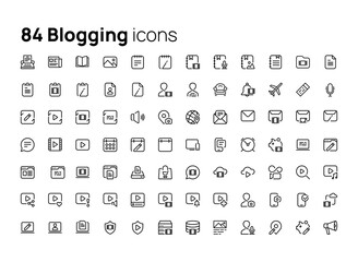 Blogging. High quality concepts of linear minimalistic flat vector icons set for web sites, interface of mobile applications and design of printed products.