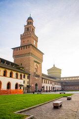 Empty Filarete Tower in autumn with clear sky " Castello Milano"
