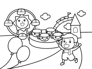 Boy go to theme park without color